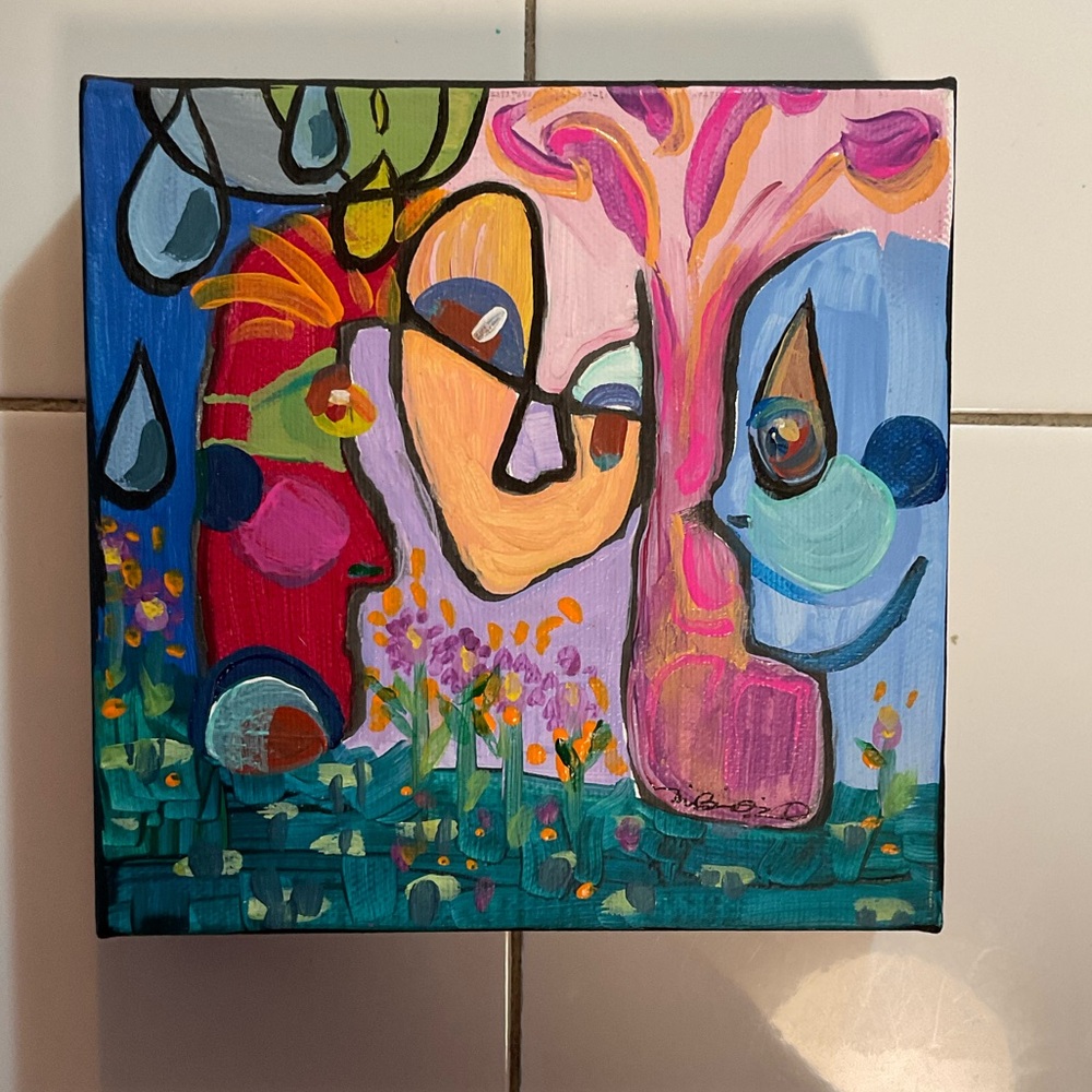 Original expressionist acrylic painting 5.5”x5.5” on stretched canvas 1.5” thick